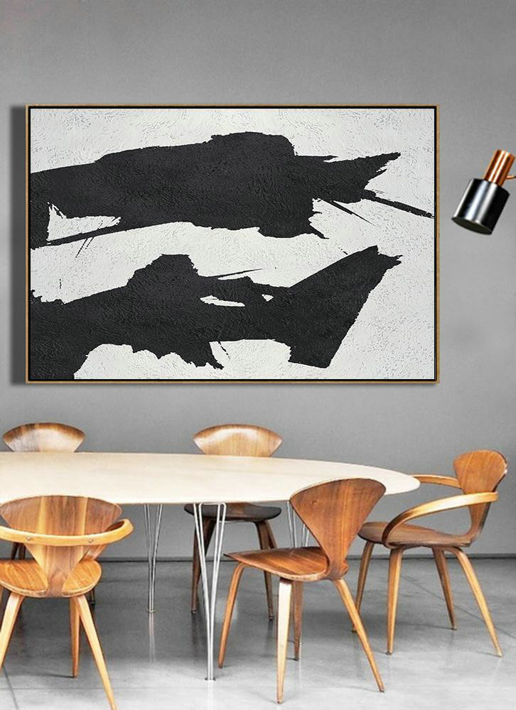 Big Art Canvas,Hand Painted Oversized Horizontal Minimal Art On Canvas, Black And White Minimalist Painting - Acrylic Painting Large Wall Art